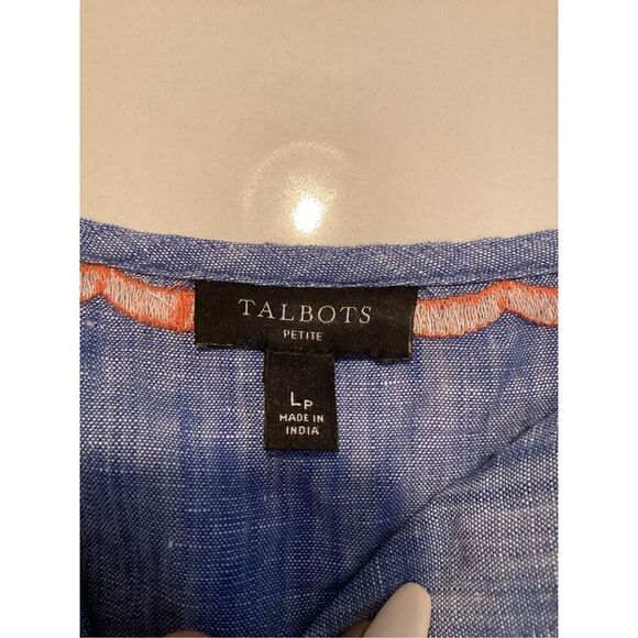 Talbots Embroidered Linen Blend Top Sz L Petite Floral Boho - Picture 7 of 10